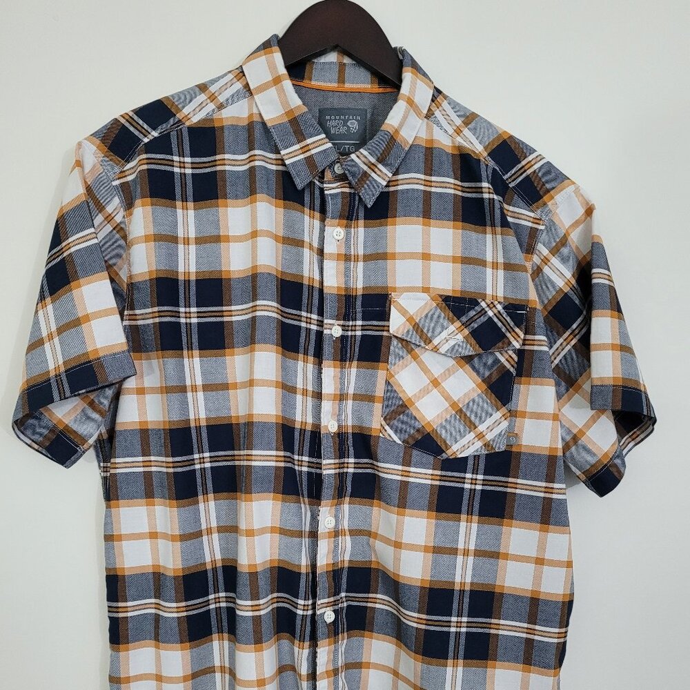 Mountain Hardwear Men's Plaid Button Down Shirt - Navy, White, and Orange